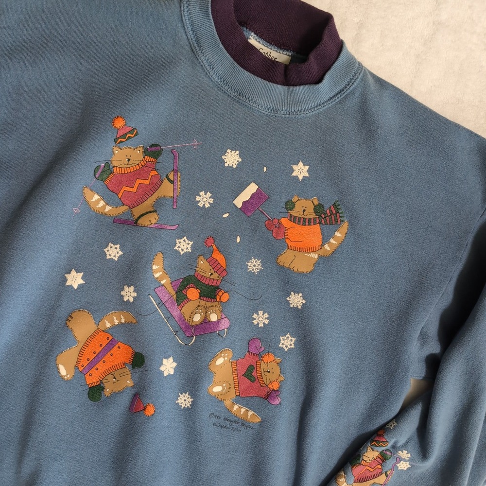 Vintage Gopher Sport Sweatshirt Women Large 90s Winter Cats Skiing Granny USA